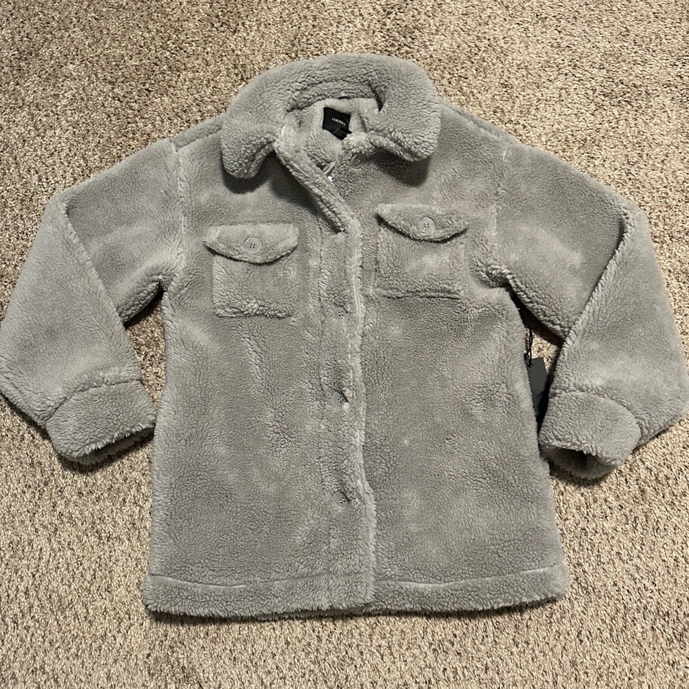Forever 21 Gray Faux Shearling Buttonup Jacket